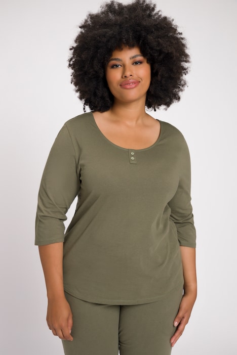 Pyjamashirt, Spitze, V-Ausschnitt, 3/4-Arm
