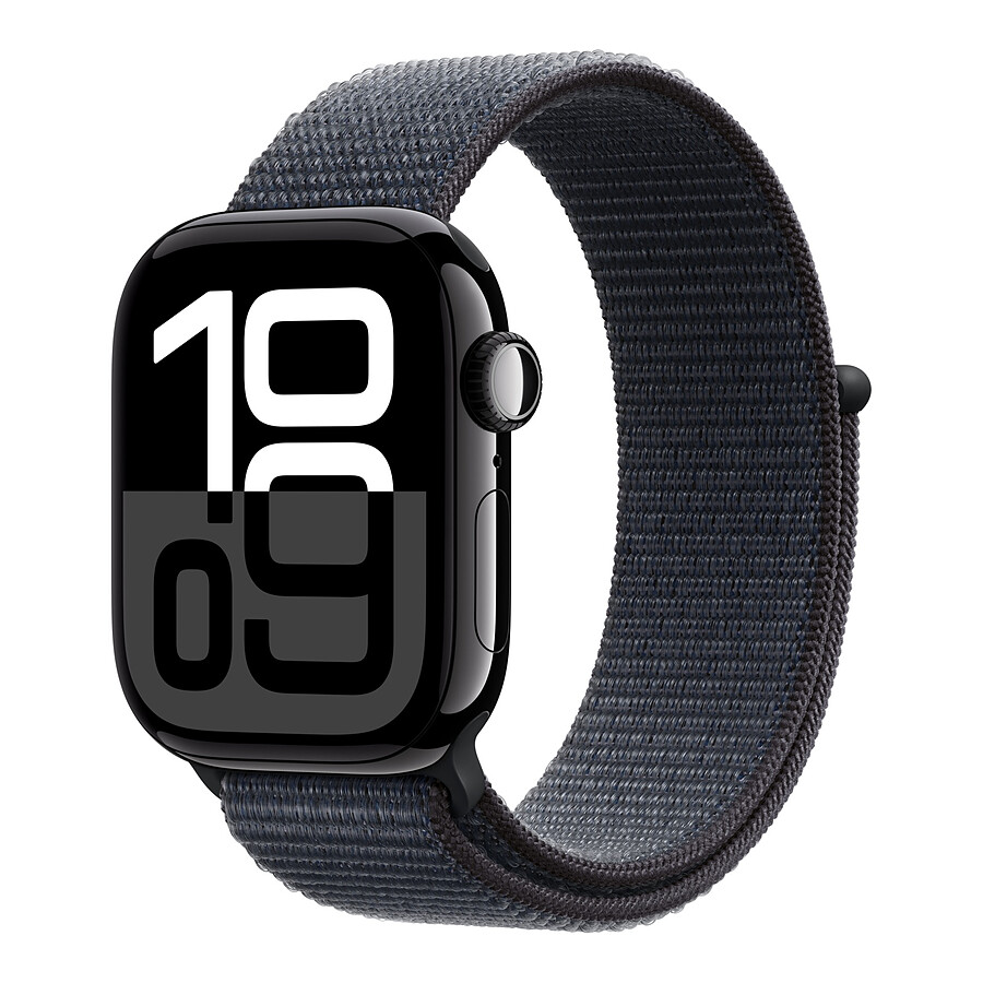 Apple Watch Series 10 GPS - Aluminium Noir - Bracelet Sport Textile Encre Violette - 42 mm