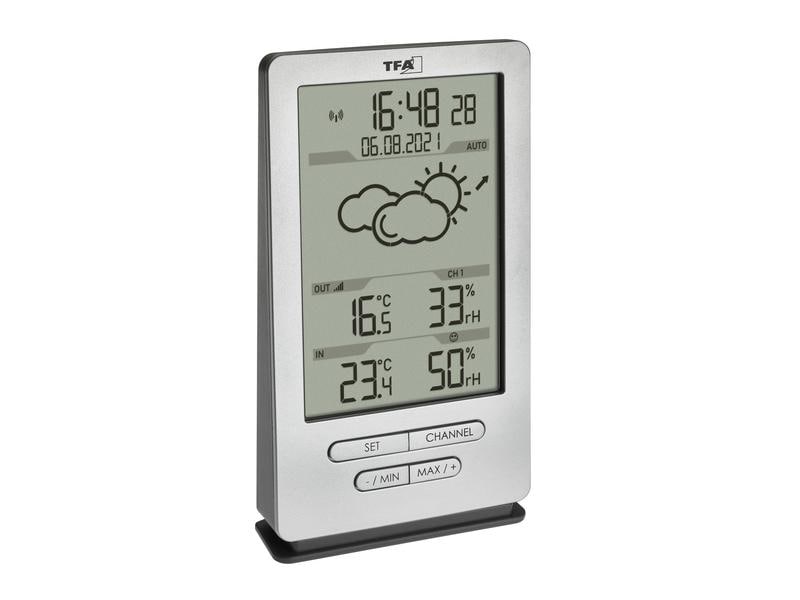 TFA Dostmann Wetterstation Xena, Silber Funk-Wetterstation mit Sender