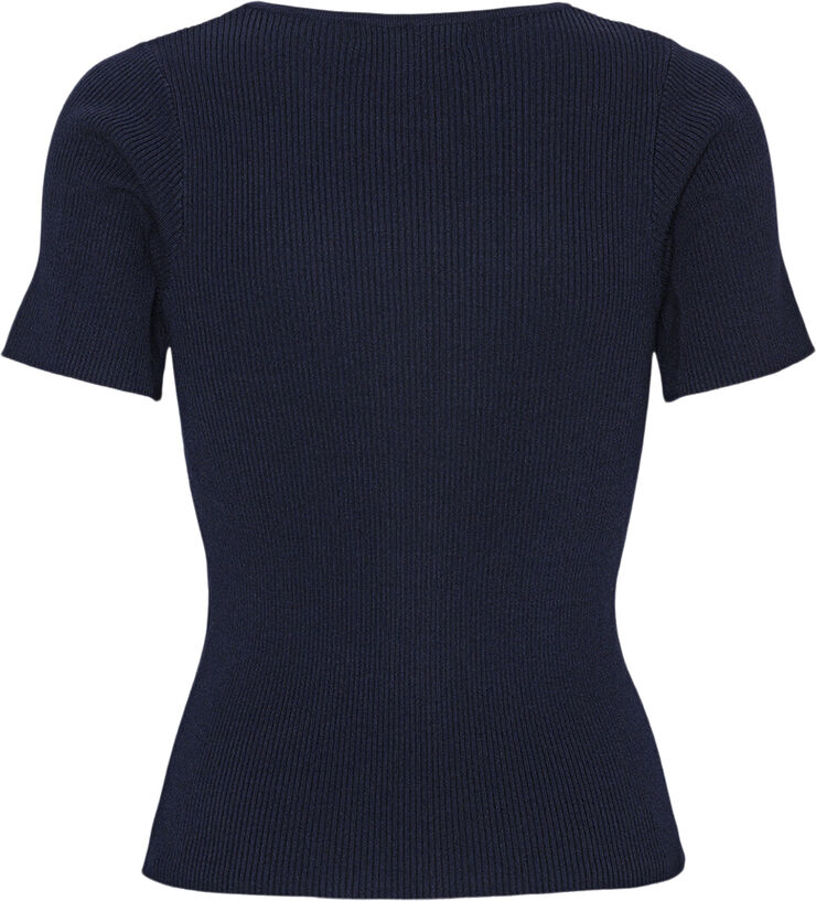 A-VIEW Rib knit short sleeve top Navy