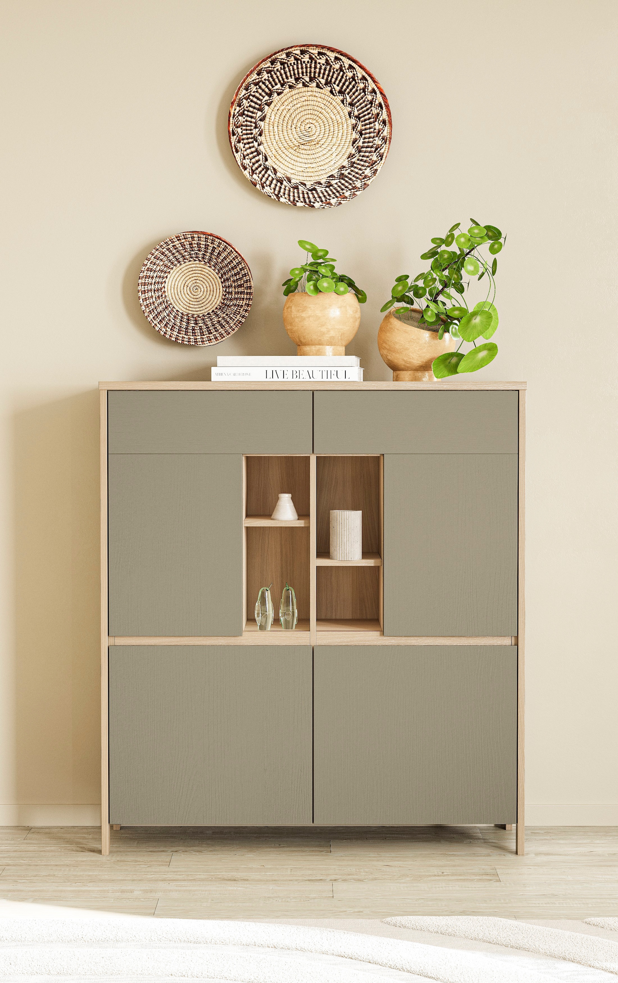 Home affaire Highboard »Stranda, moderner Schrank, Stauraumelement im Scandic-Style« elegante Rahmenoptik, ausreichend Stauraum, vielseitig einsetzbar
