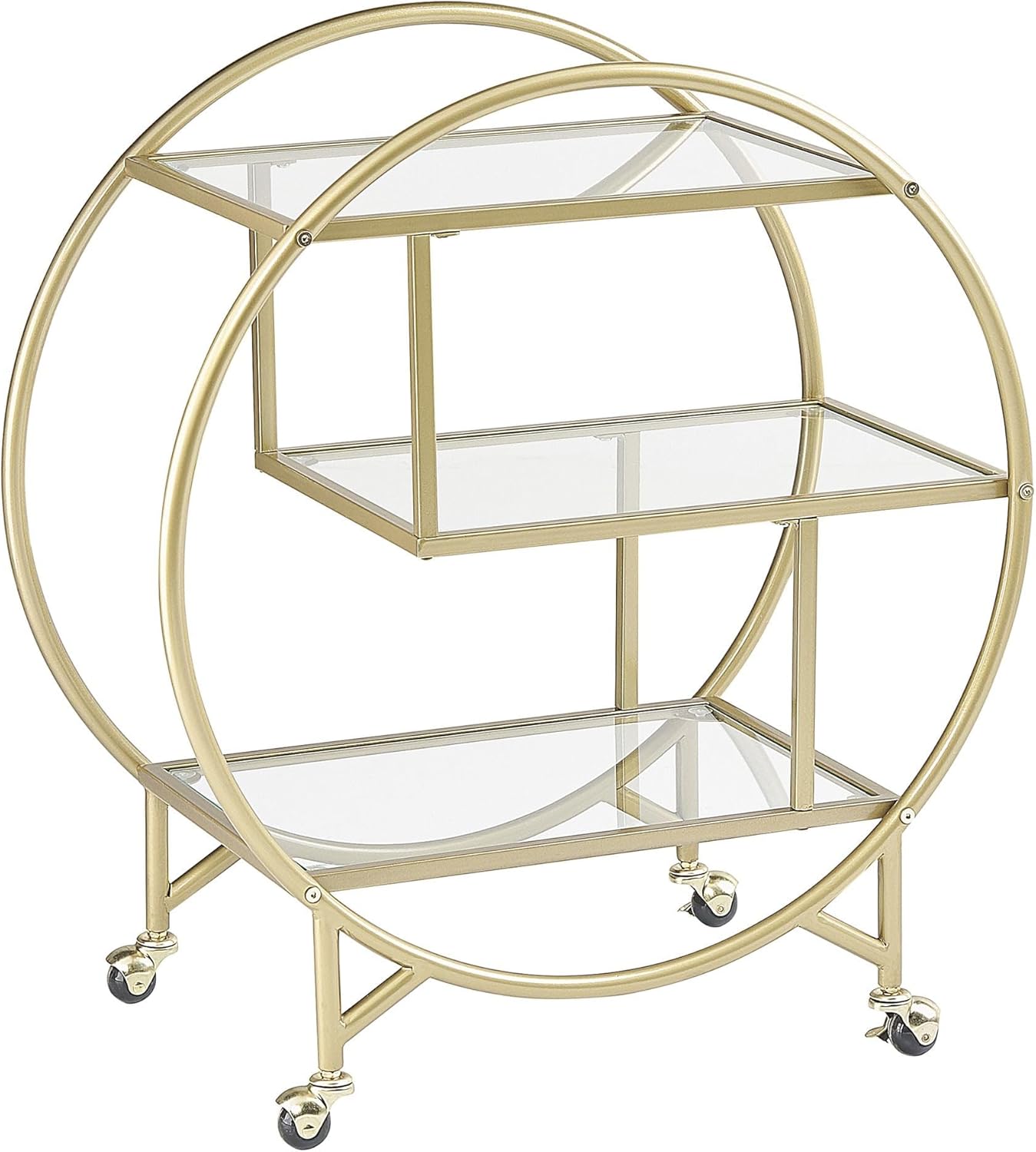 Beliani Servierwagen Glasplatte transparent/Gold mit Rollen glamourös Colton