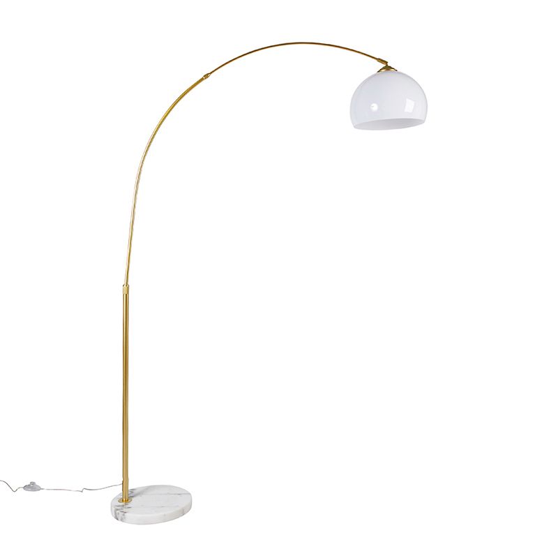 Moderne booglamp messing met witte kap - Arc Basic
