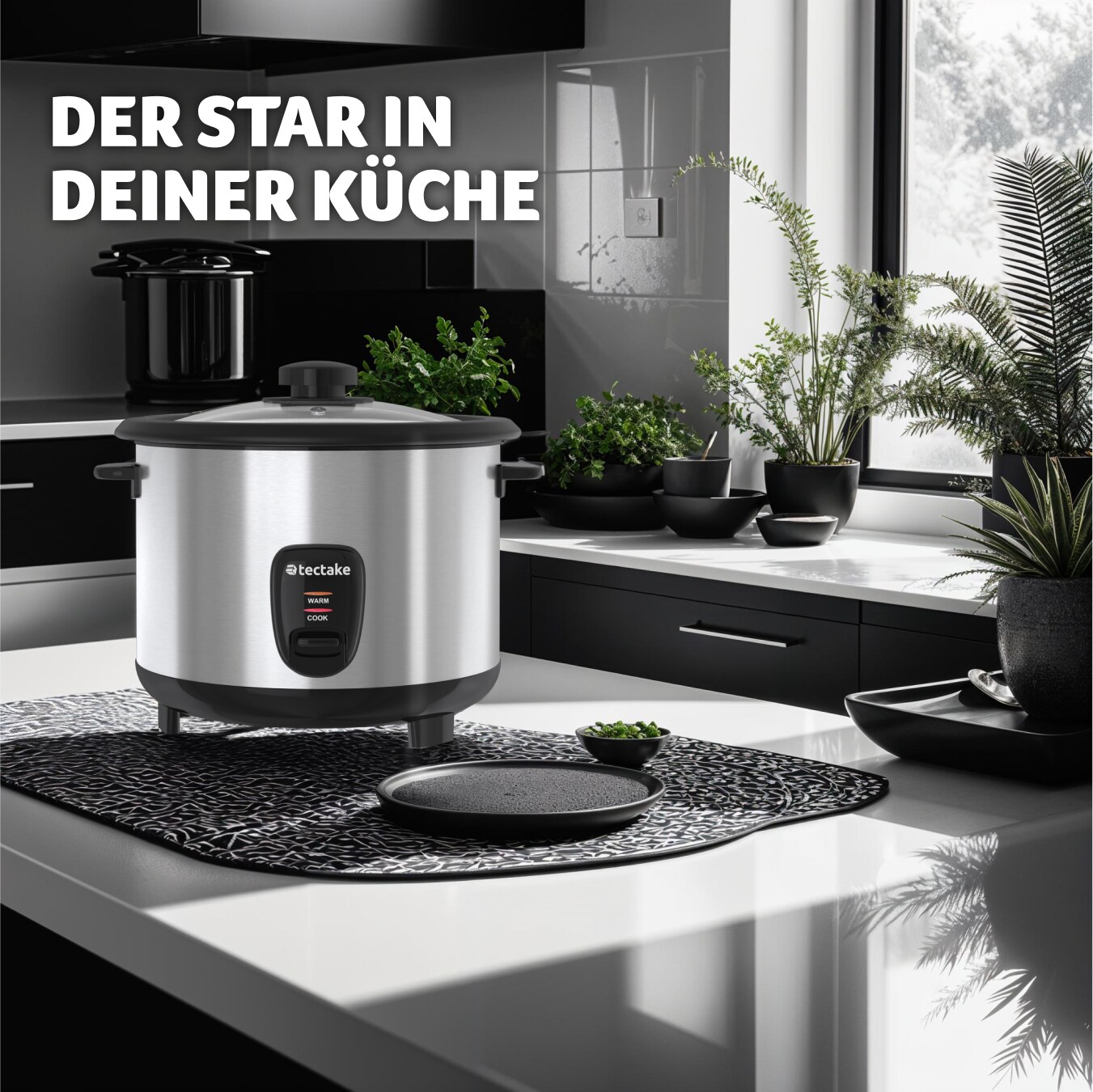 tectake® Reiskocher, 1,8 l, für 10 Portionen, Warmhaltefunktion, hitzebeständige Griffe, 31 x 27,5 x 25,5 cm