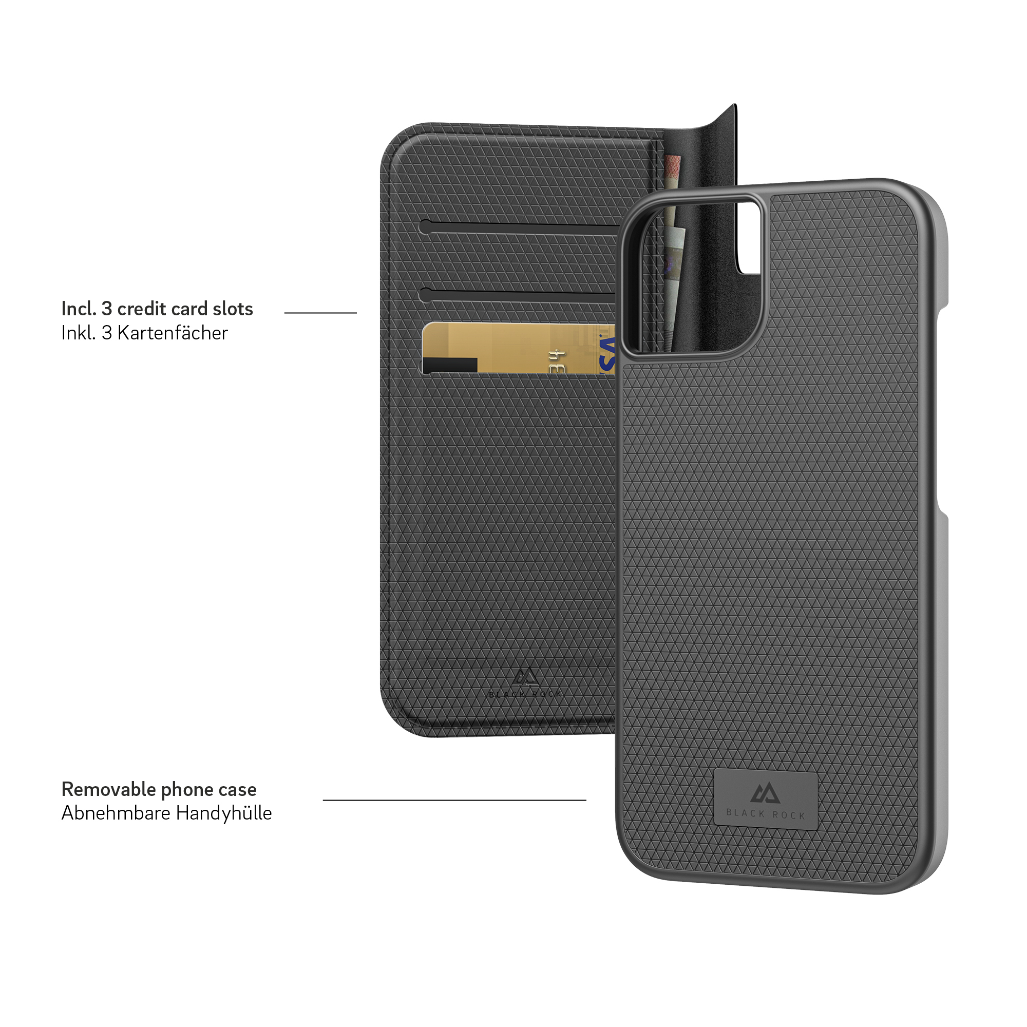 2in1 iPhone 14 Echtleder Magnet Wallet Case Tasche Flip Cover (00215179) - Schwarz