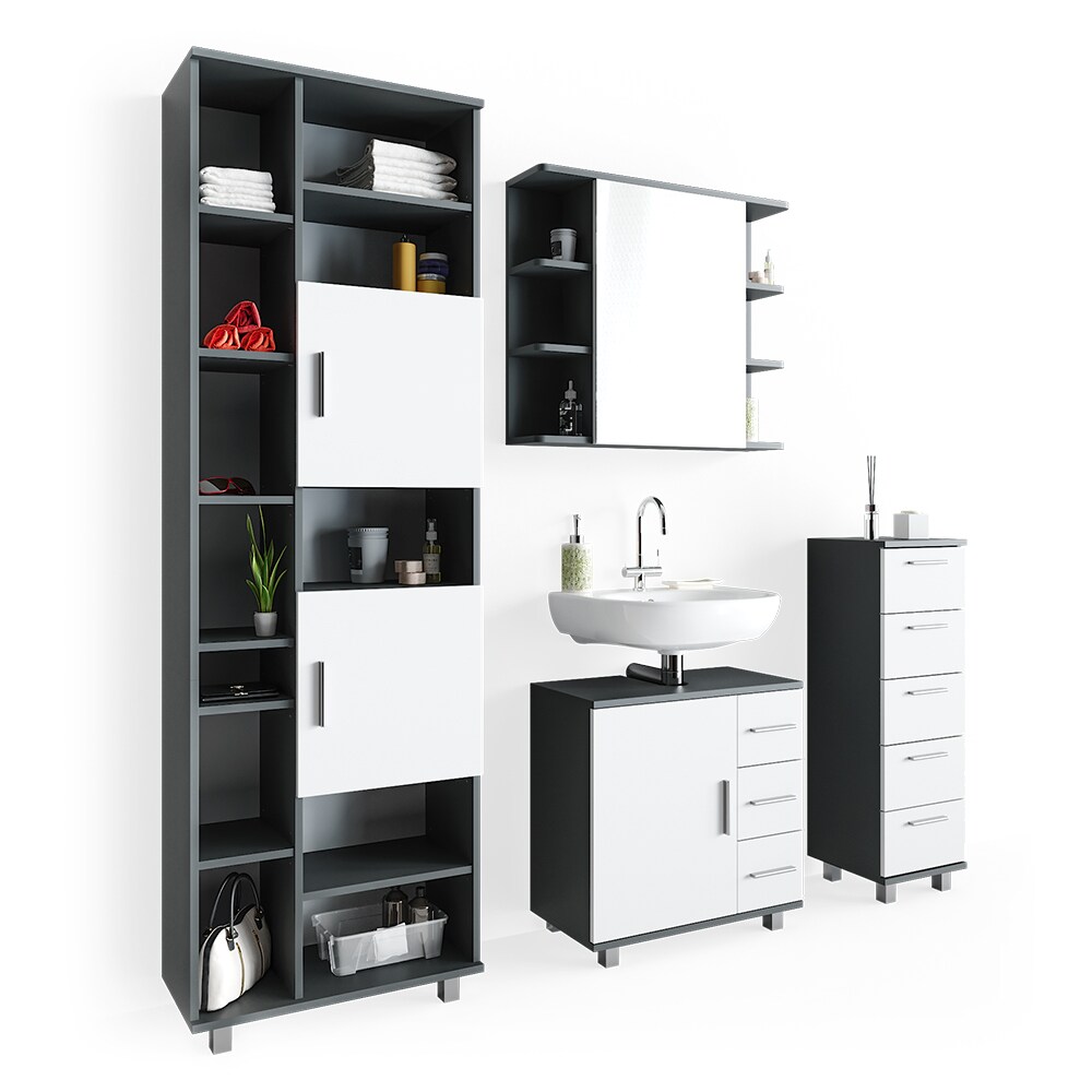 VICCO Badmöbel Set ILIAS Weiß Anthrazit Spiegel Kommode Unterschrank Badschrank