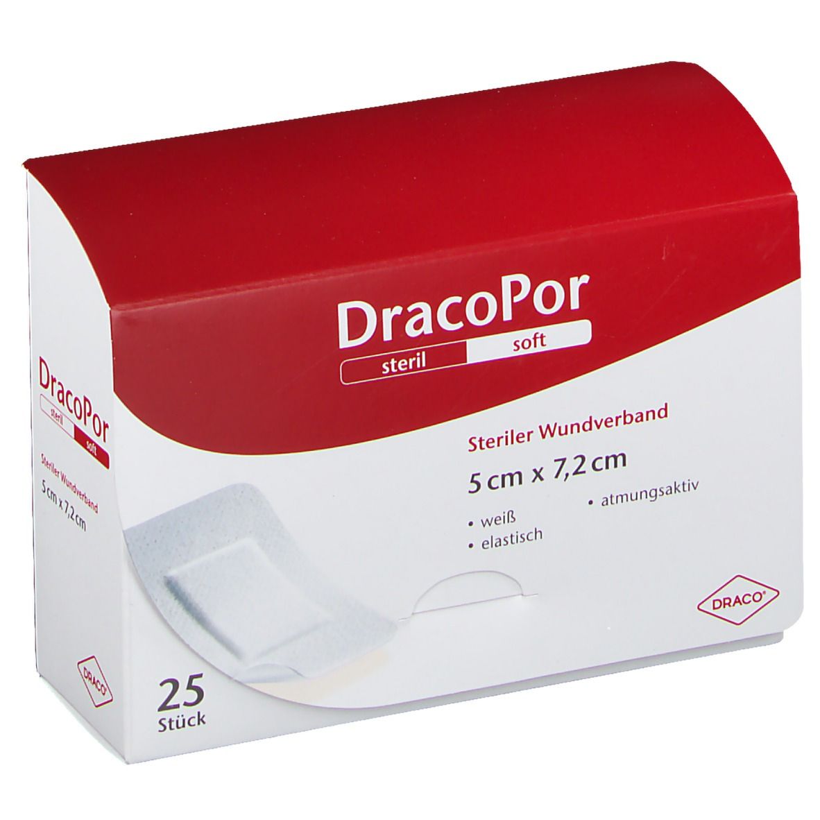 DracoPor Wundverband Soft weiß steril  7,2 x 5 cm
