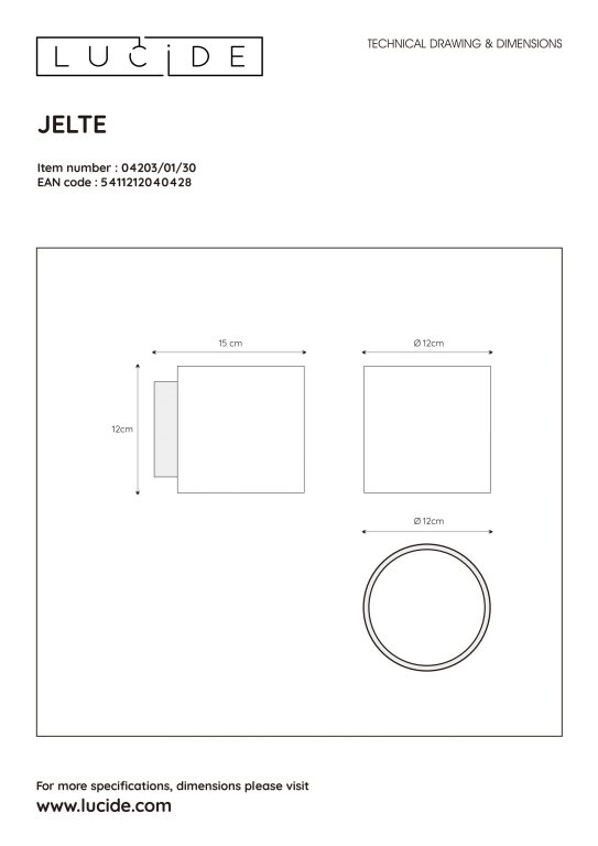 Lucide Jelte wandlamp badkamer IP44 zwart/wit