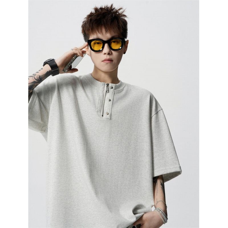Derbundy - T-shirt met korte mouwen, ronde hals en halve rits