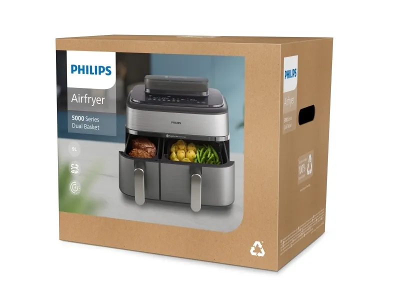 Philips Series 5000 NA555 - Dobbelt varmluftssteger - 9 liter - 2.75 kW - sølv
