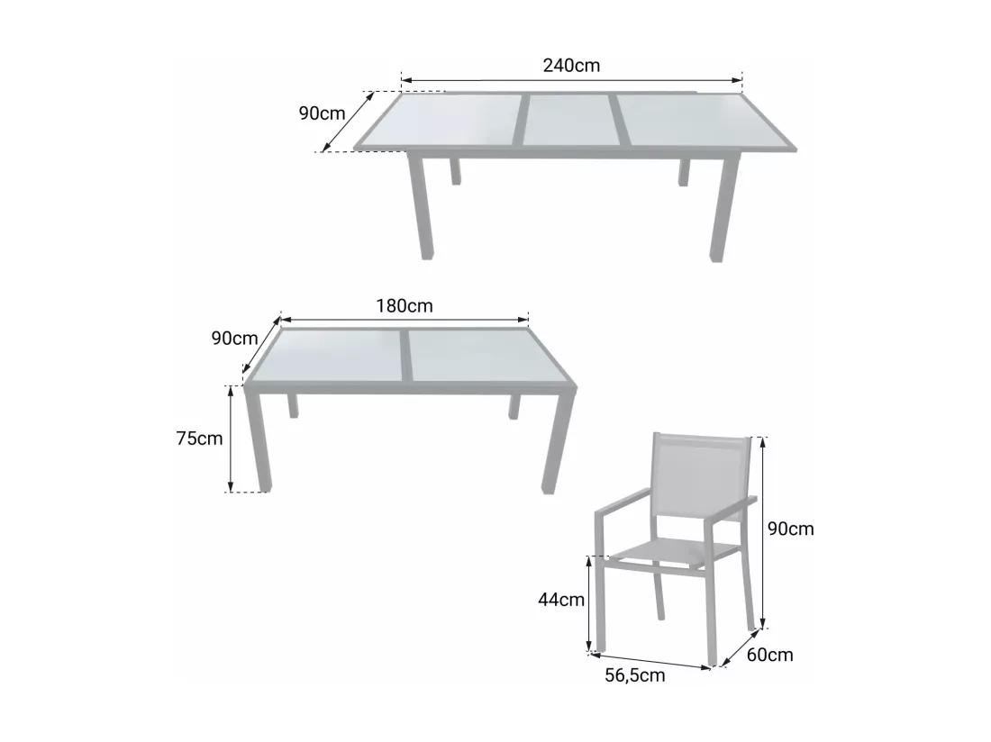 Salon de jardin FIRENZE extensible en textilène gris 8 places - aluminium anthracite - HAPPY GARDEN