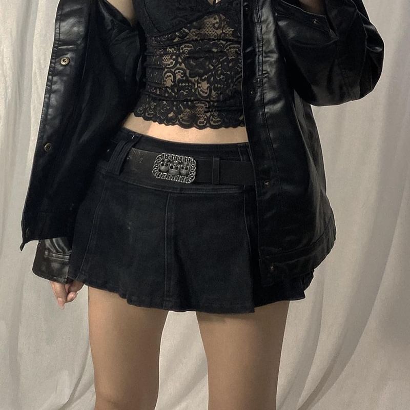 Sosana - Mini denim rok met lage taille en ingezette shorts