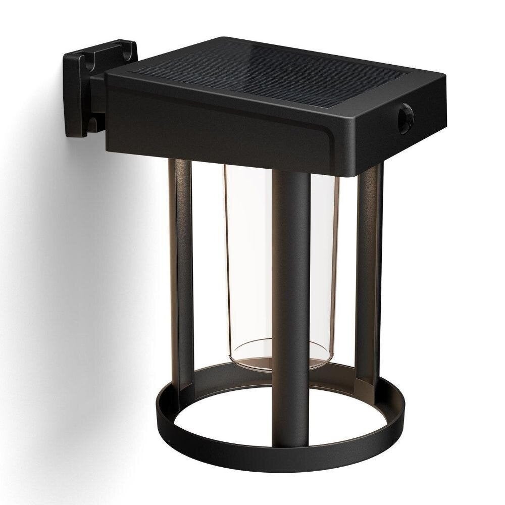 Camill LED-wandlamp op zonne-energie in zwart en transparant, 1,4 W, 250 lm, IP44, met bewegingsmelder en schemersensor, rond