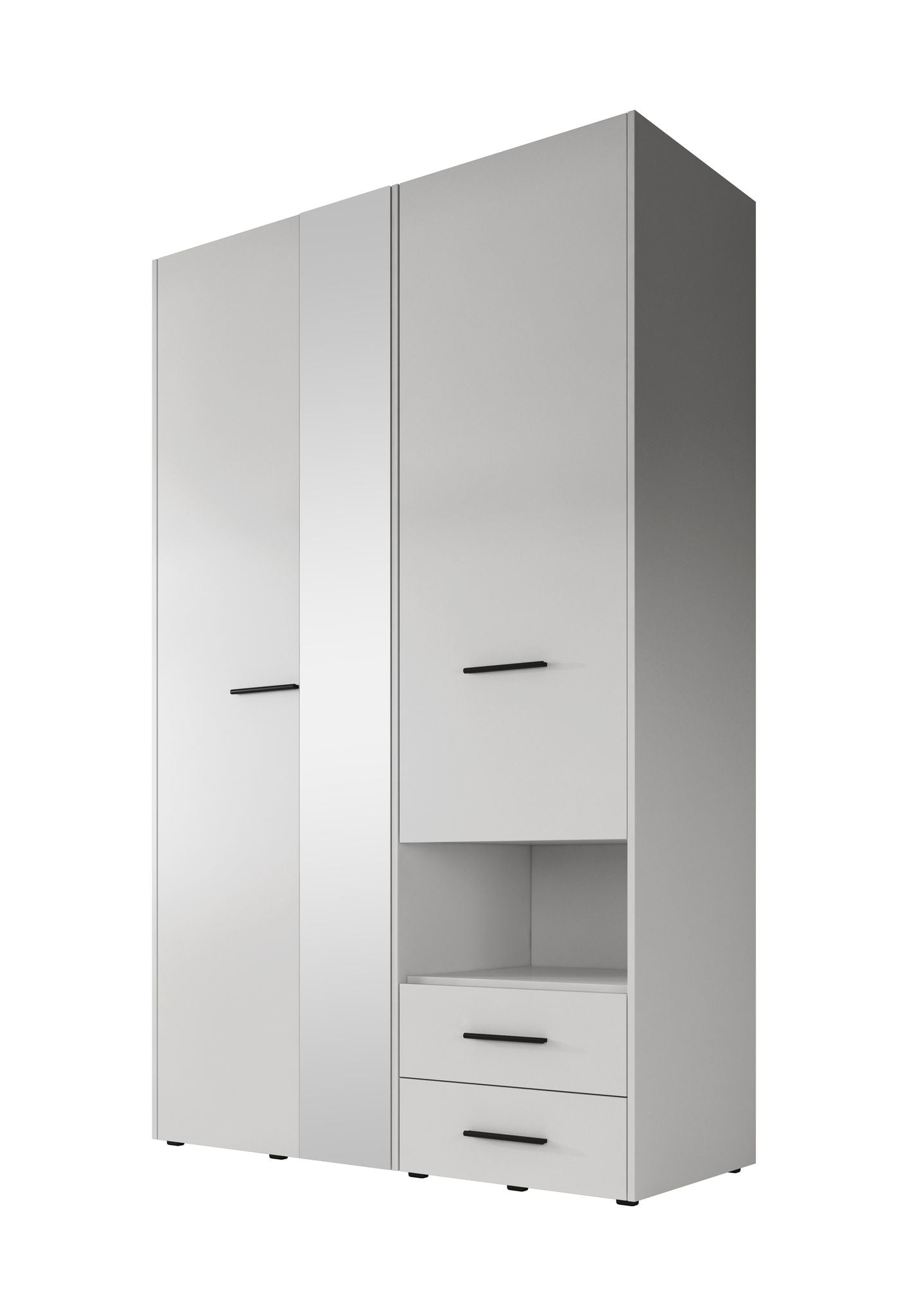 Meubella - Kledingkast Laura - Wit - 128 cm - Met spiegel