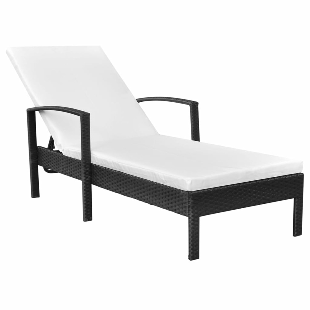 Transat chaise longue bain de soleil lit de jardin terrasse meuble d'extérieur avec coussin résine tressée noir