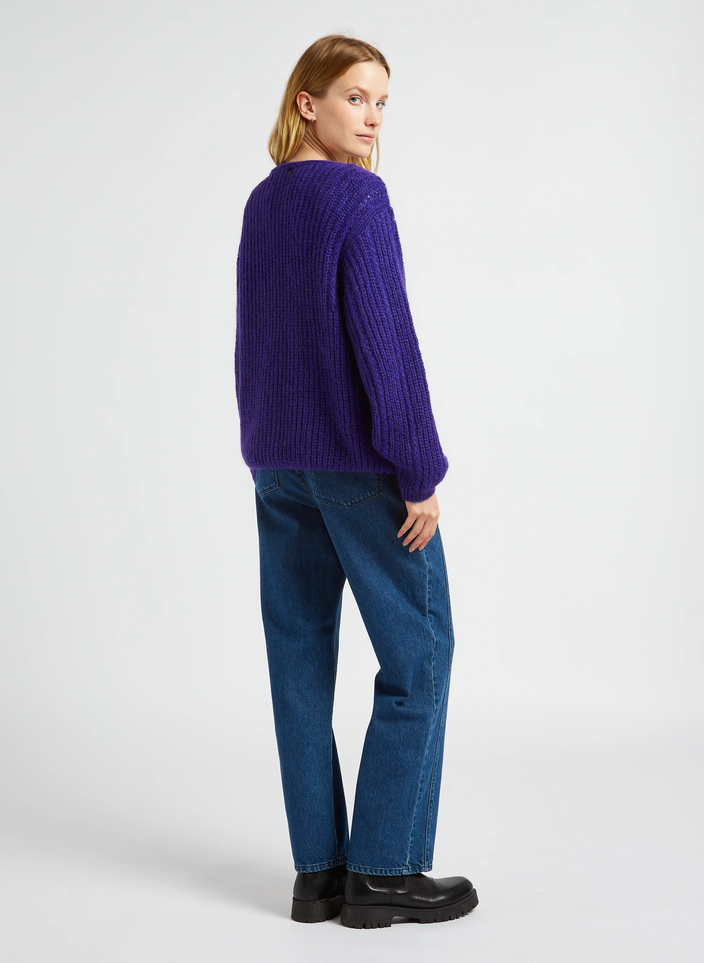 TIM - Gilet ample col V en maille | Violet
