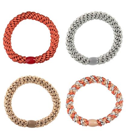 Kknekki Elastikker - 4-pak - Beige Glimmer/Bl?/R?d