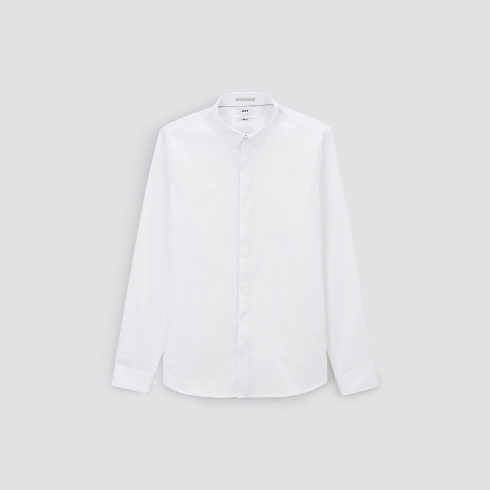 Chemise slim unie coton biologique satin Blanc