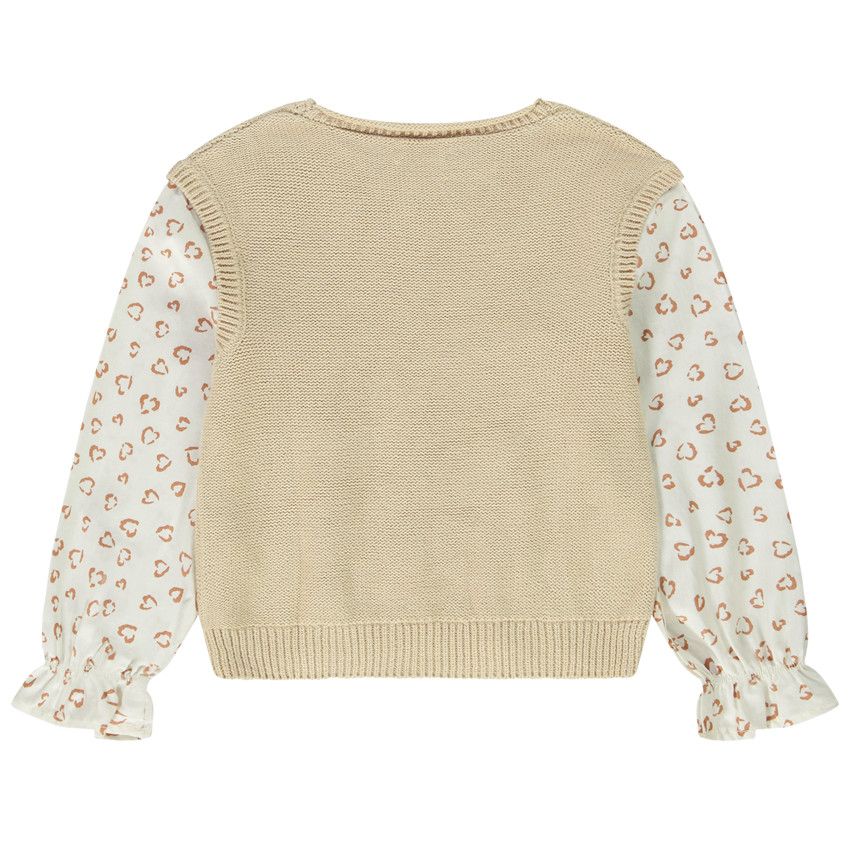 Pull en tricot effet 2 en 1 sans manches pour fille - Beige