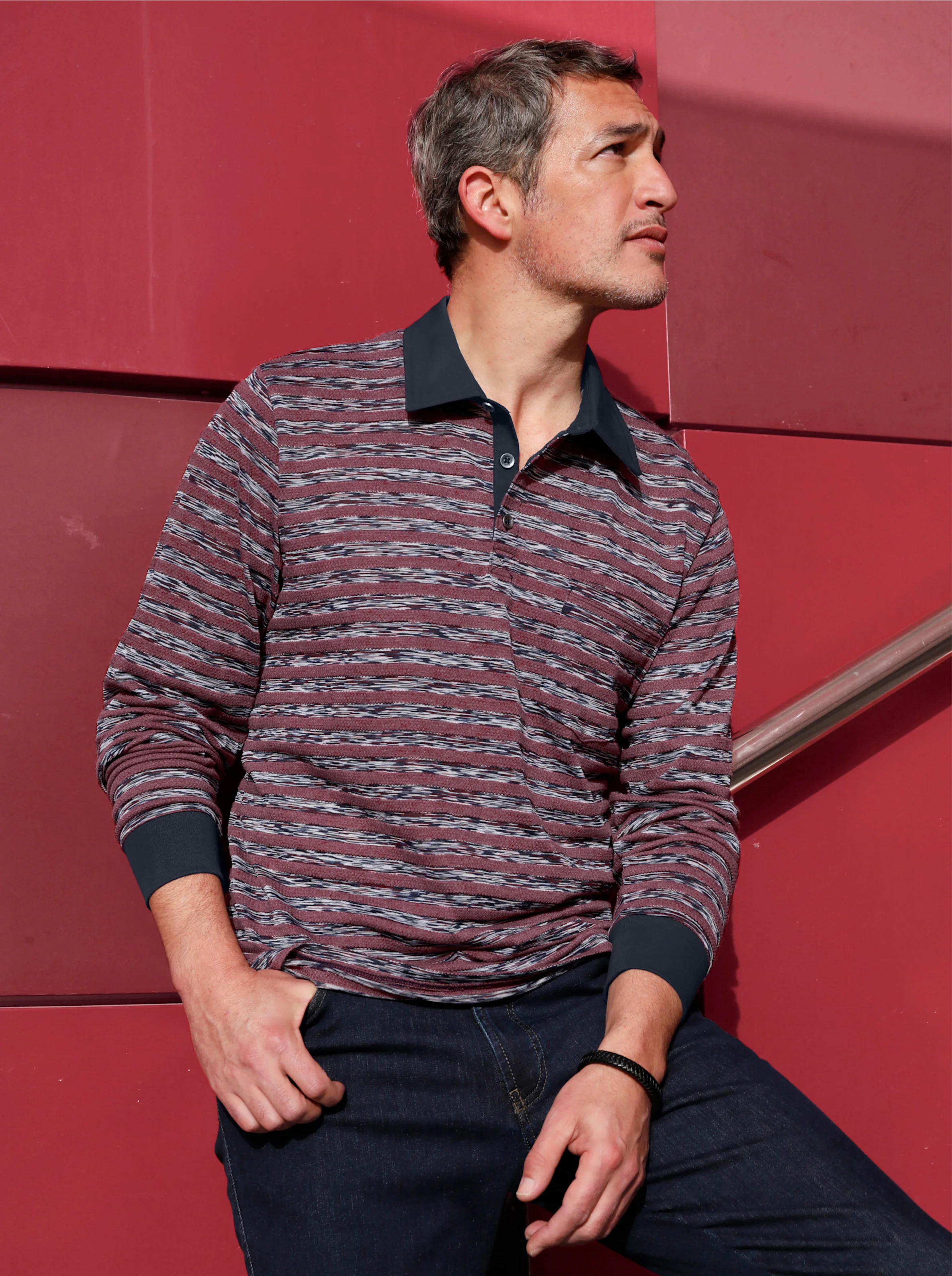 Marco Donati Langarm-Shirt in marine-bordeaux
