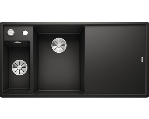 Blanco AXIA III 6 S spoelbak, 1000 x 510 mm, zwart, zonder multifunctionele kom, 525848, 1 kom, kom links, met secundaire kom, met afdruipgedeelte