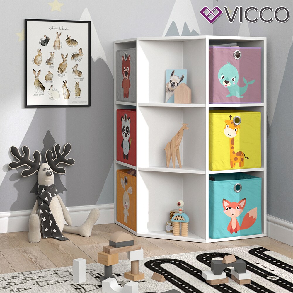 Vicco Kinderregal Eckregal Spielzeugablage Luigi Weiß Sitzbank Kinder-Faltboxen
