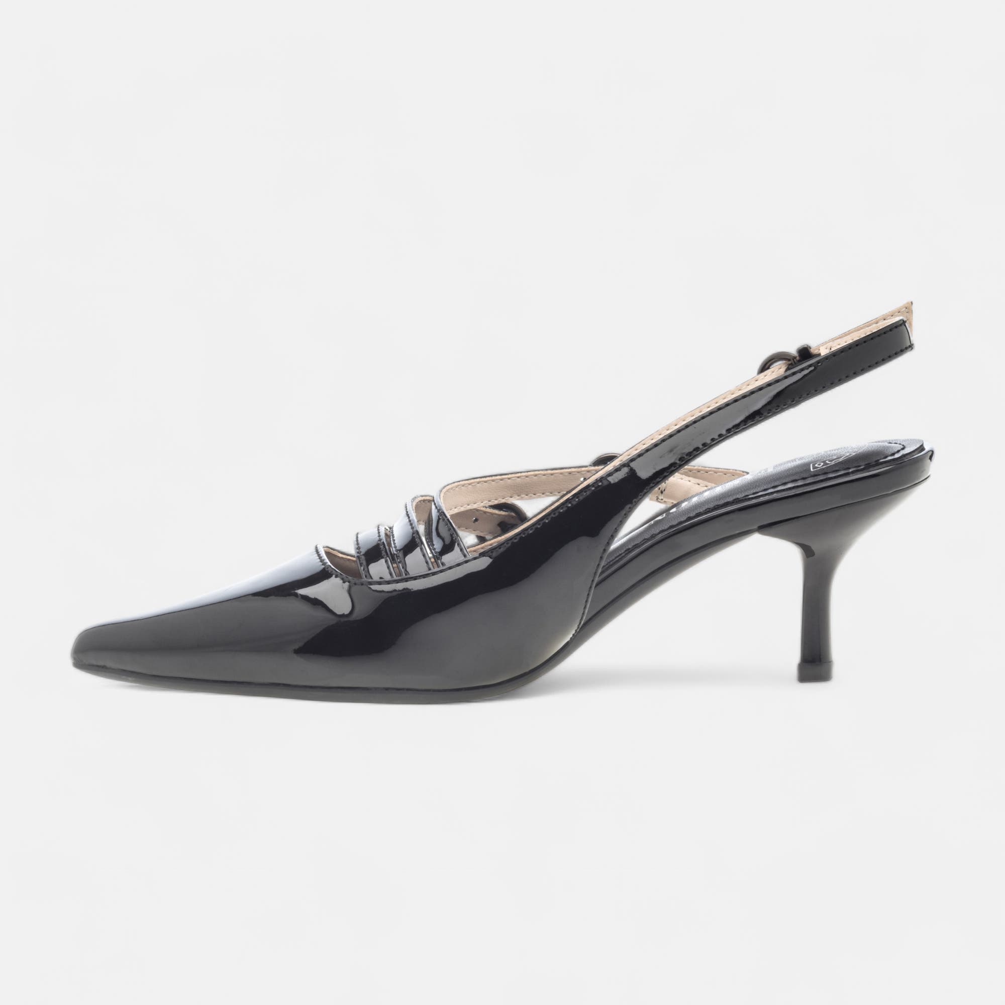 Escarpins avec bride arrière à talon Femme noir vernis