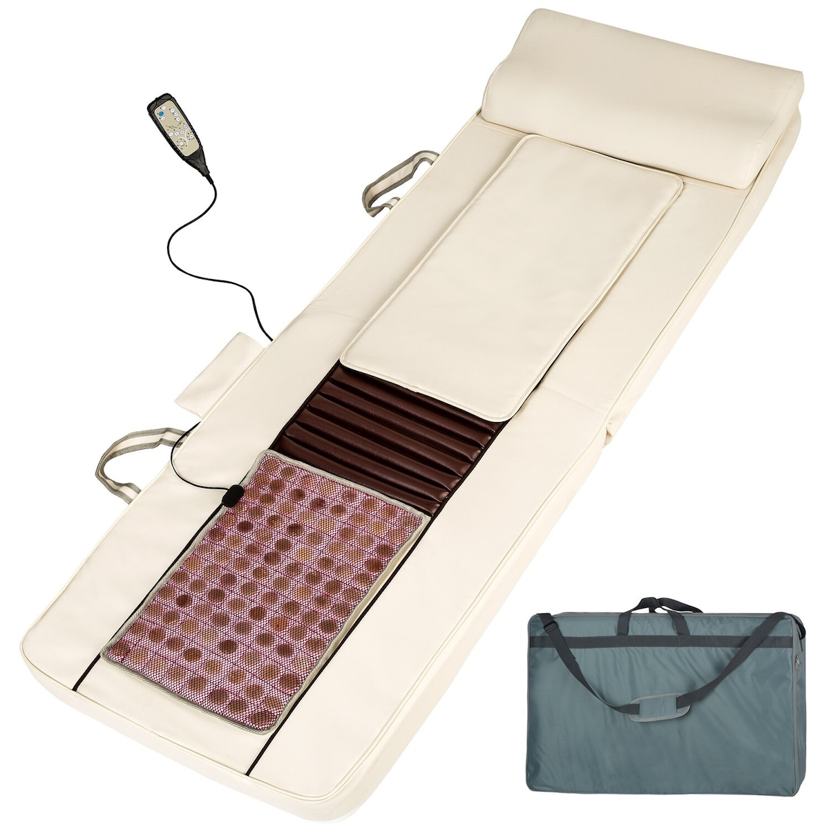 Shiatsu massasjematte med varmematte av jadesten + fjernkontroll - beige