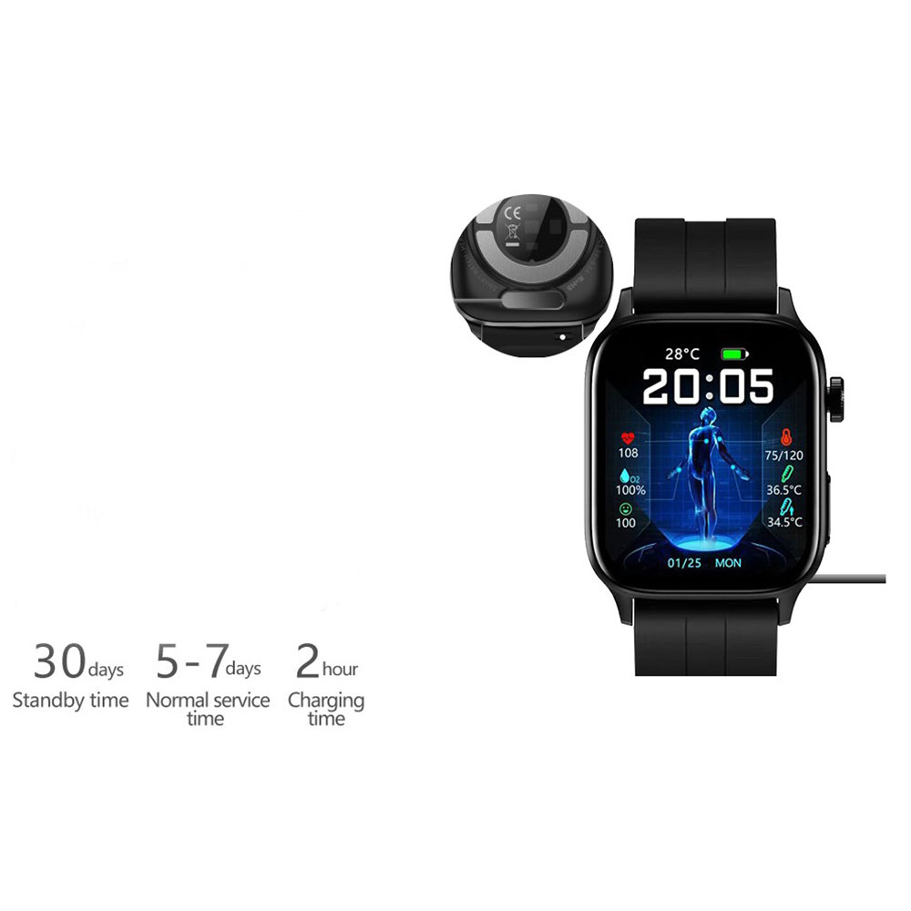 Fitness Tracker Smart Watch mit Blutsauerstoff- / Körpertemperatur- / Blutdruckmessung   EKG Funktion und 1.85