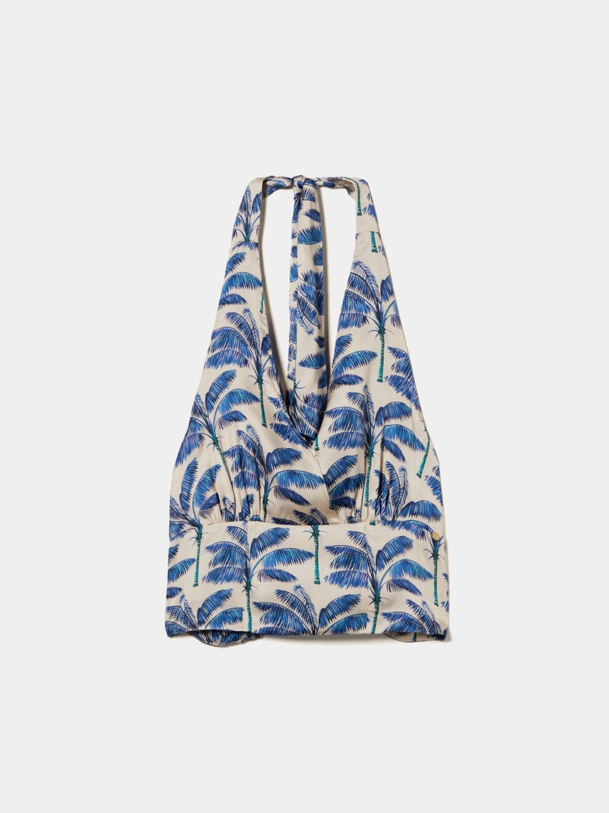 Top halter fluido com padrão palmeiras
