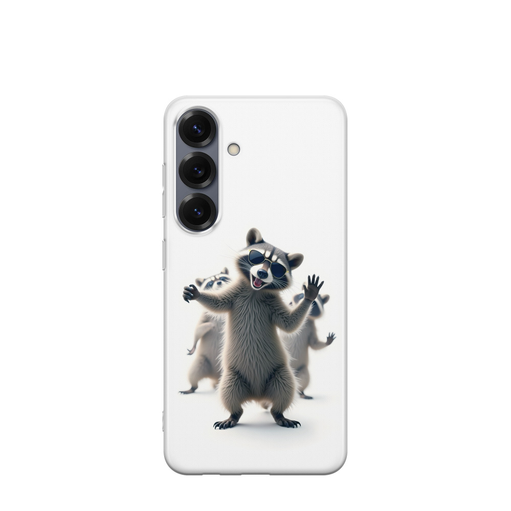 Samsung Galaxy S25 Gummi Hülle Racoon 2 - Weiss