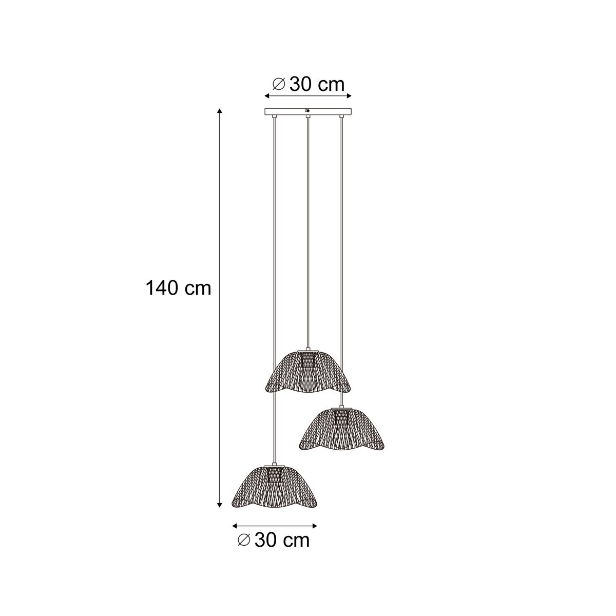 Bohemian hanglamp zwart met bamboe 3-lichts - Lily