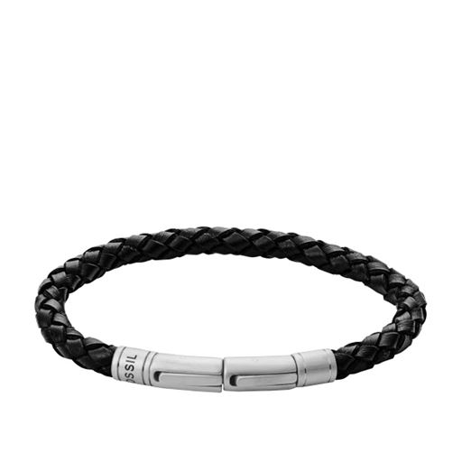 Fossil Skinny Braided Læderarmbånd, Sort, 20,3-21,6 cm