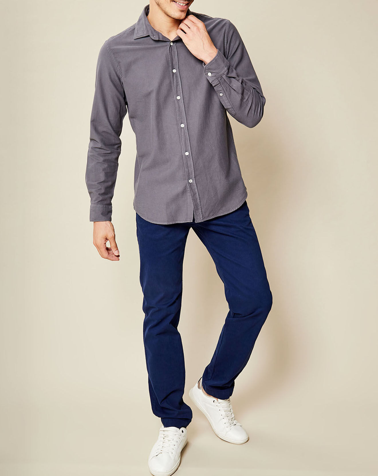 Hartford Chemise Slim en Flanelle de Coton Sammy Pat gris