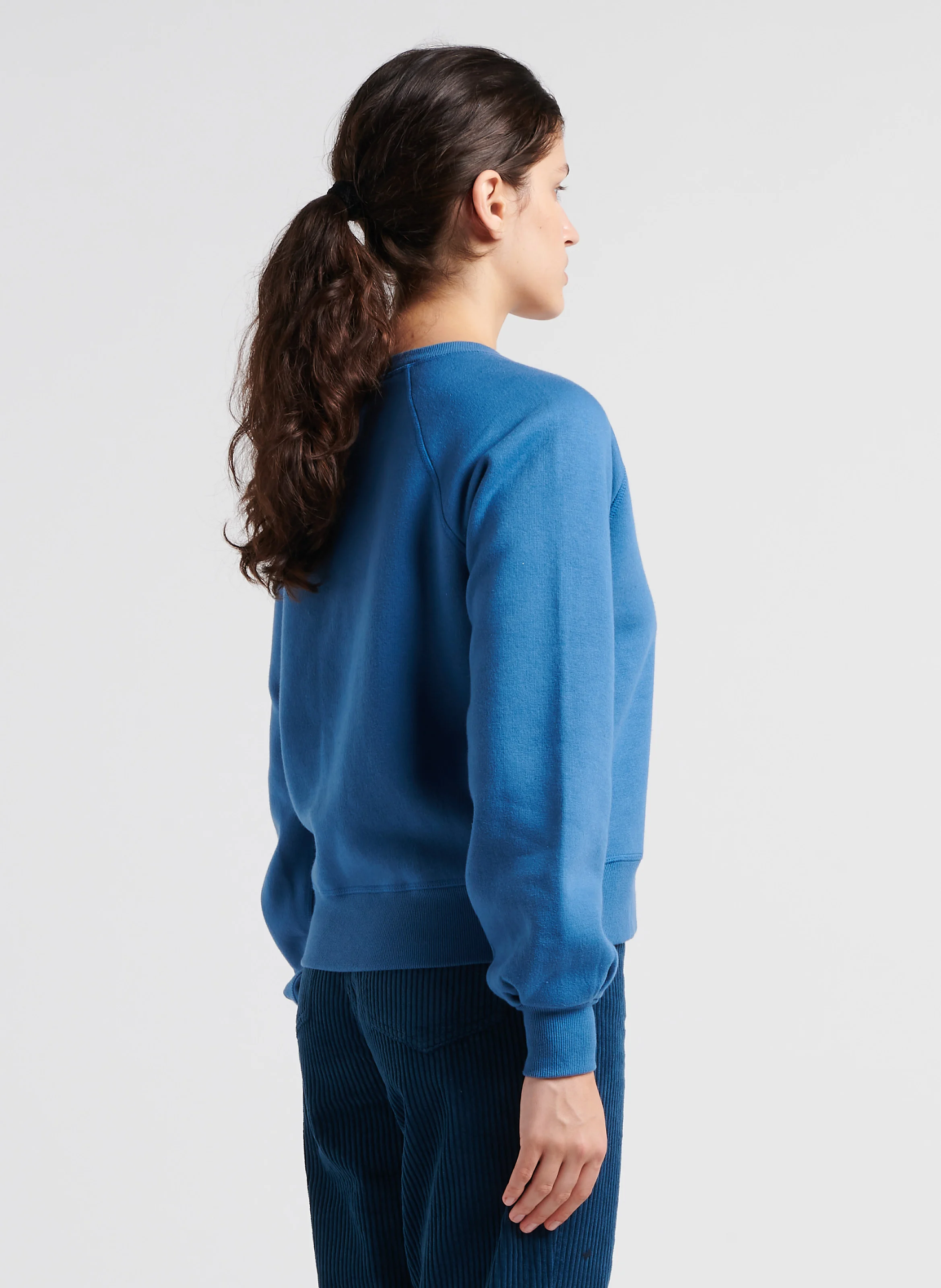 SHIVA - Sweat col V sérigraphié en coton mélangé| Bleu