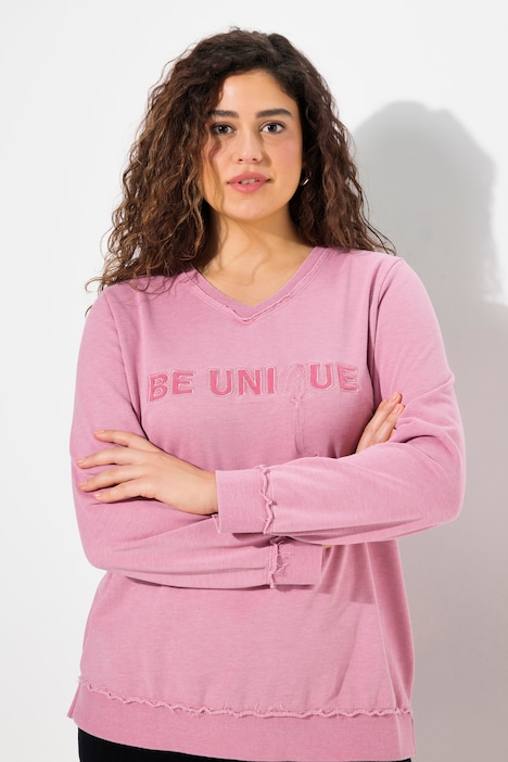 Sweat-Pullover, Schriftzug, V-Ausschnitt, Langarm
