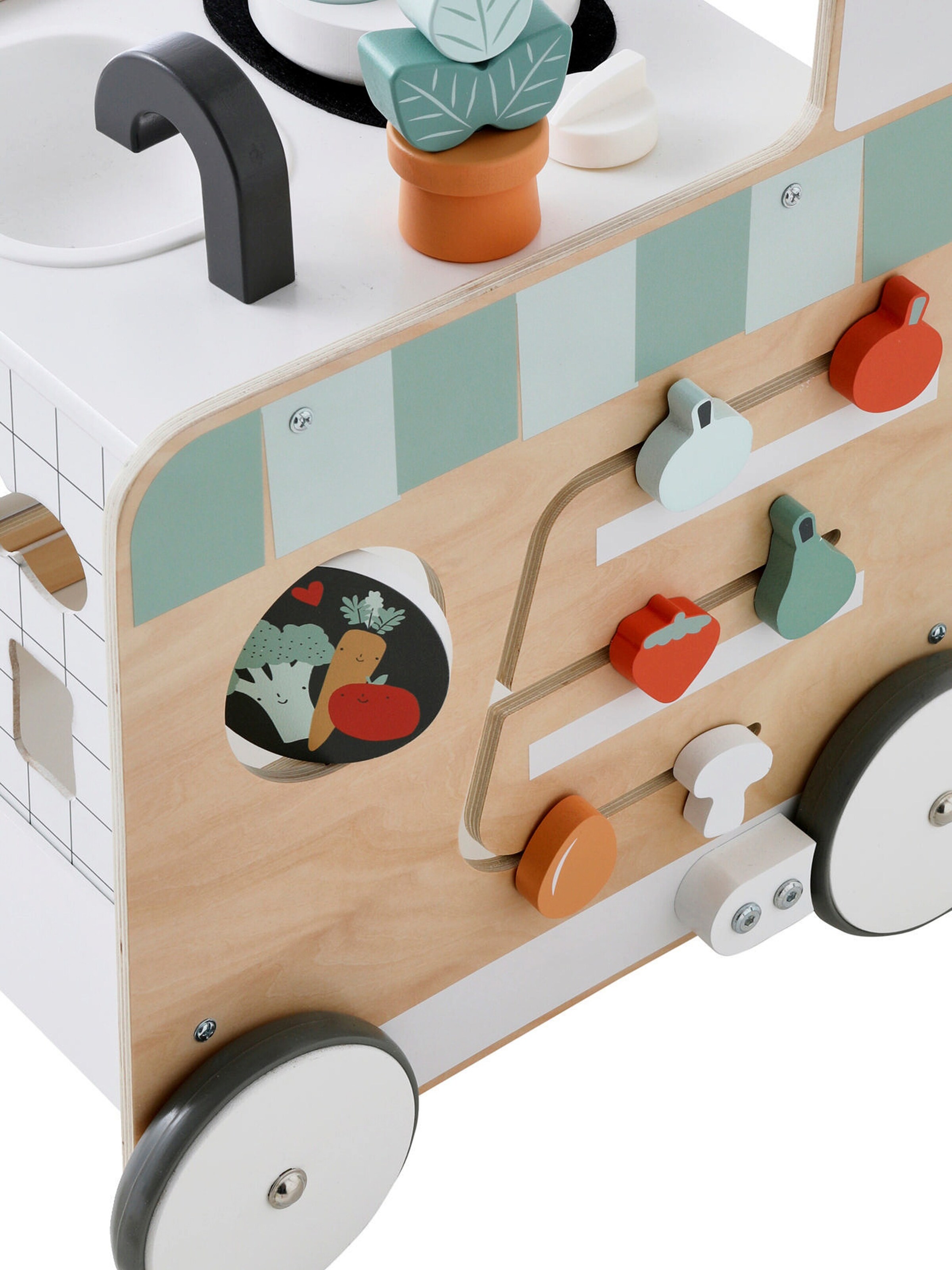 Vertbaudet 3-in-1-Lauflernwagen mit Spielküche FSC® natur/weiß