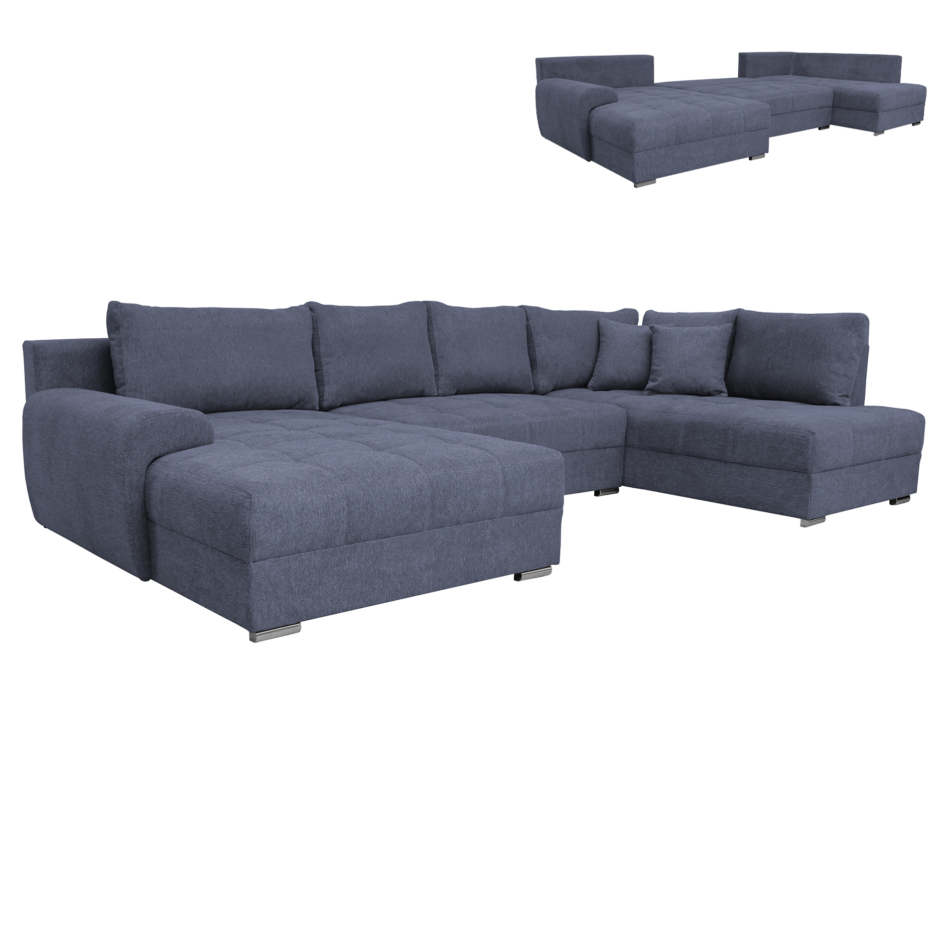 Wohnlandschaft - navy - Liegefunktion und Staukasten - Recamiere links