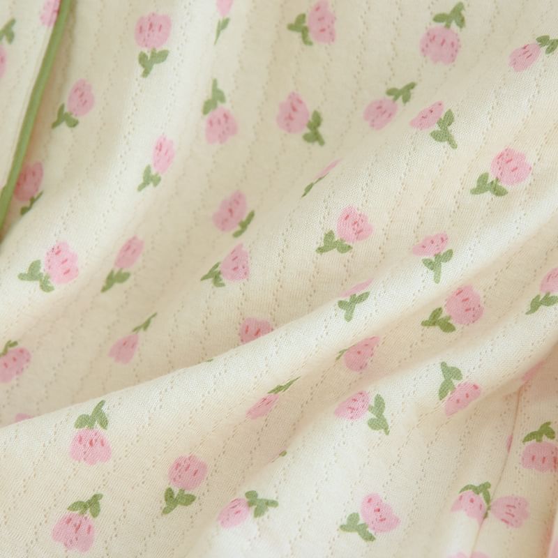 molpes - Pyjamaset: overhemd met bloemenprint en knoopjes + broek
