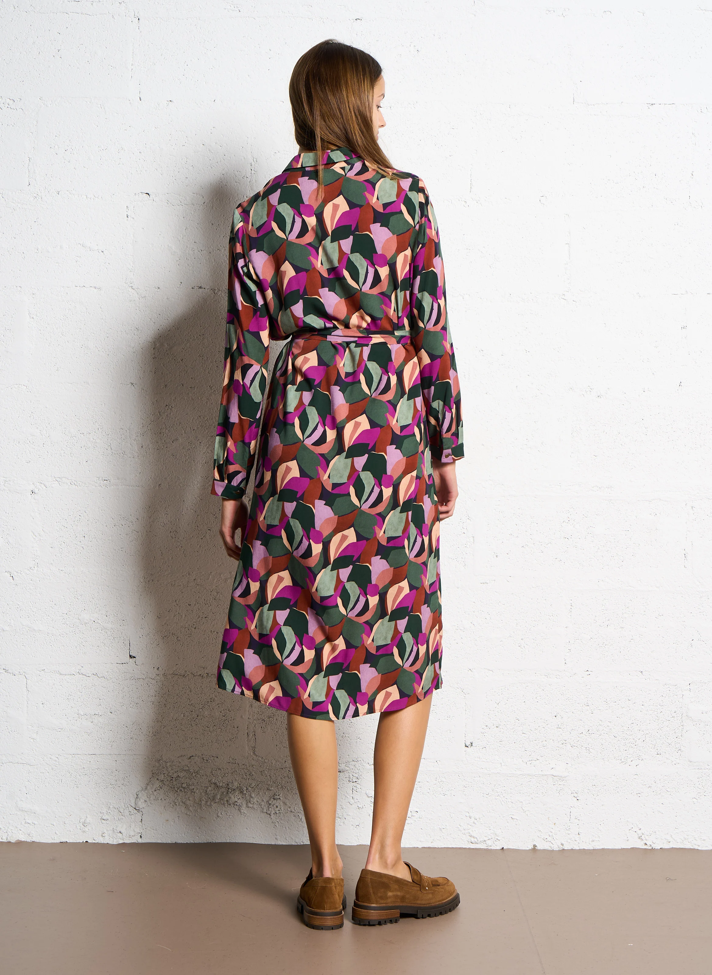 REGINA - Robe midi imprimé abstrait| Vert