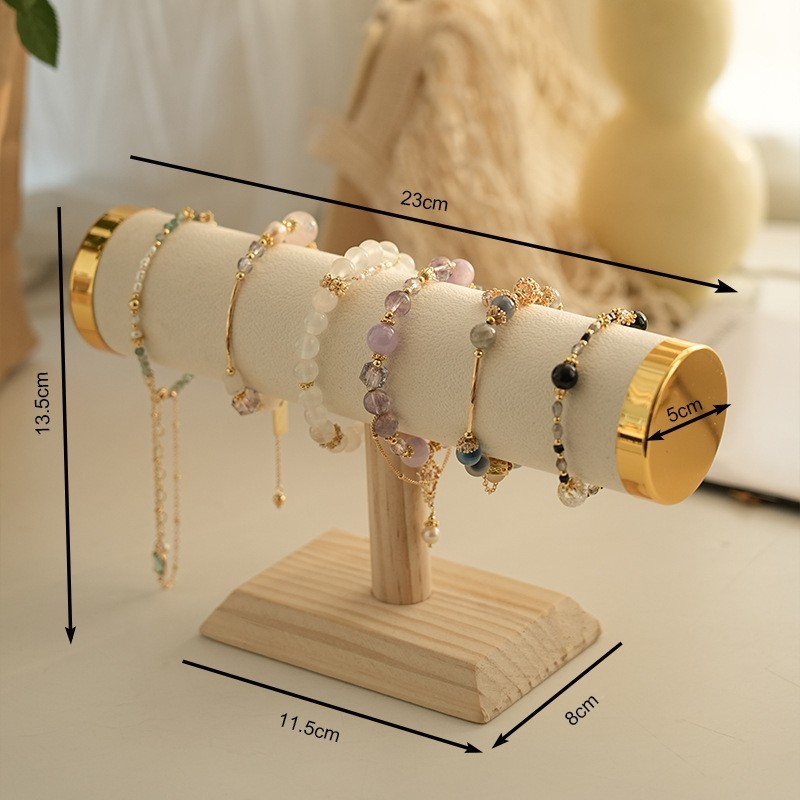 (23x5cm) Holz Schmuck Halterung Tisch Ständer für Uhr   Armbänder - Beige