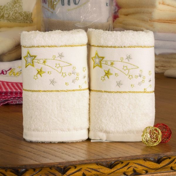 Panos de Cozinha de Natal Gold Stars Bege - PCOZ0123