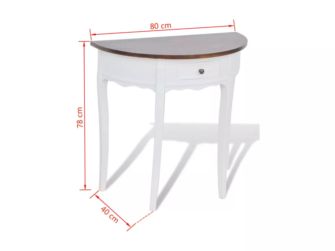 Table console avec tiroir et dessus de table marron Demi-ronde