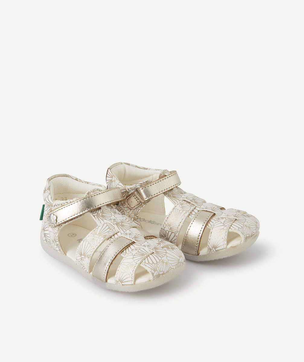 KICKERSLES SANDALES BLANCHES ET COULEUR DORÉE EN CUIR