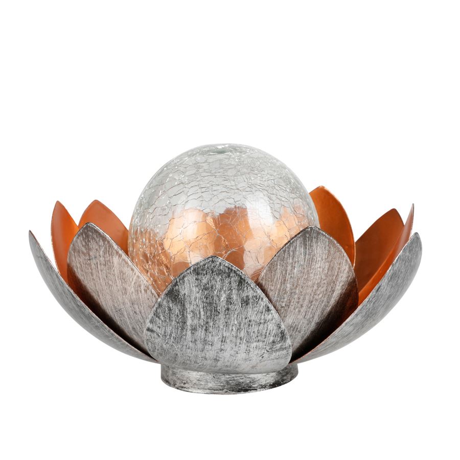 Solar-Lotusblume mit Crackleglaskugel und LED-Beleuchtung Warmweiß