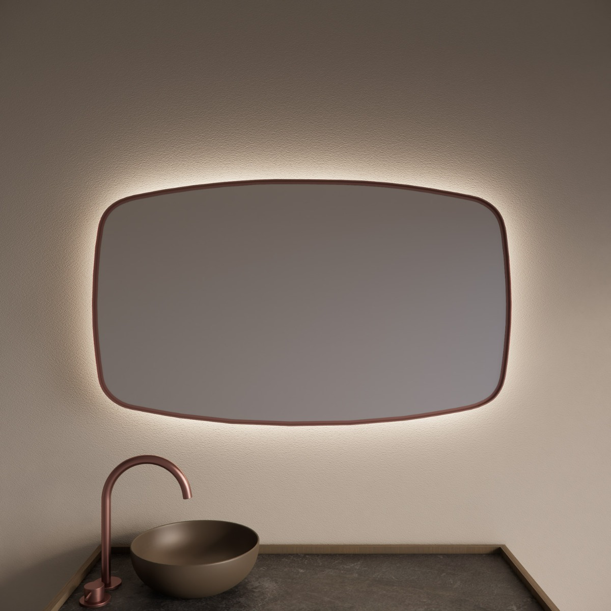 Gliss Design Epos spiegel met LED-verlichting 120x65cm horizontaal rosé koper