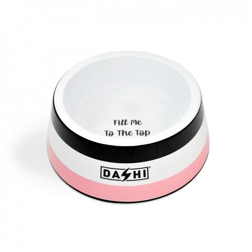 Alimentador de bambu para animais de estimação Dashi Stripes nas cores branco, rosa e preto.