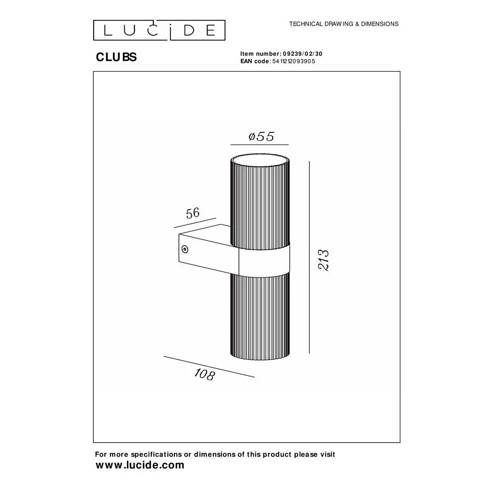 Lucide CLUBS Wandspot - Zwart
