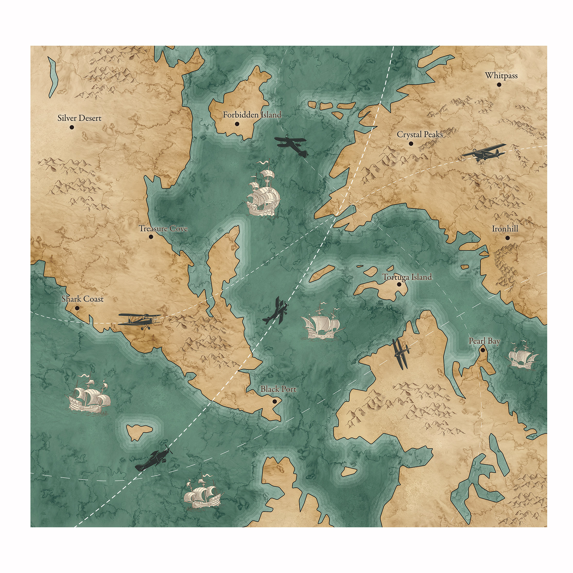 Vlies-Fototapete OLD TRAVEL MAP - 300x280 cm