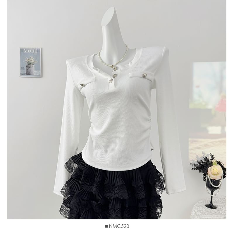 Lemongrass - T-shirt met lange mouwen en gerimpeld cropped patroon